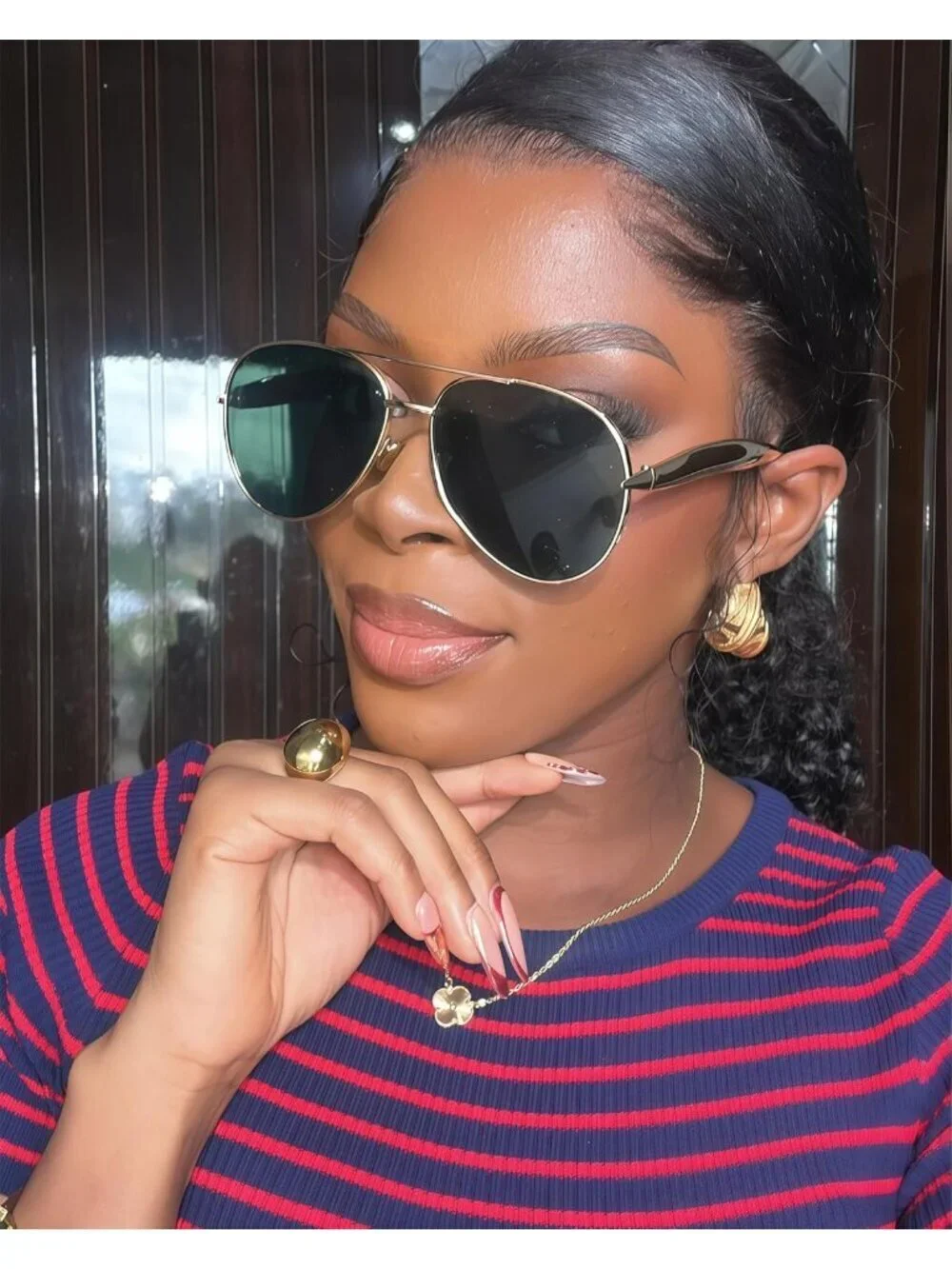 Unisex Gold Frame Black Lens Aviator Sunglasses Metal Oversized Aviators Sun